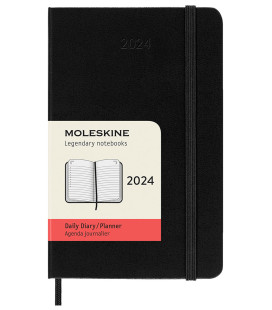 Classic Daily Planner 2024 (POCKET) Daily Hard 12-Month — Black